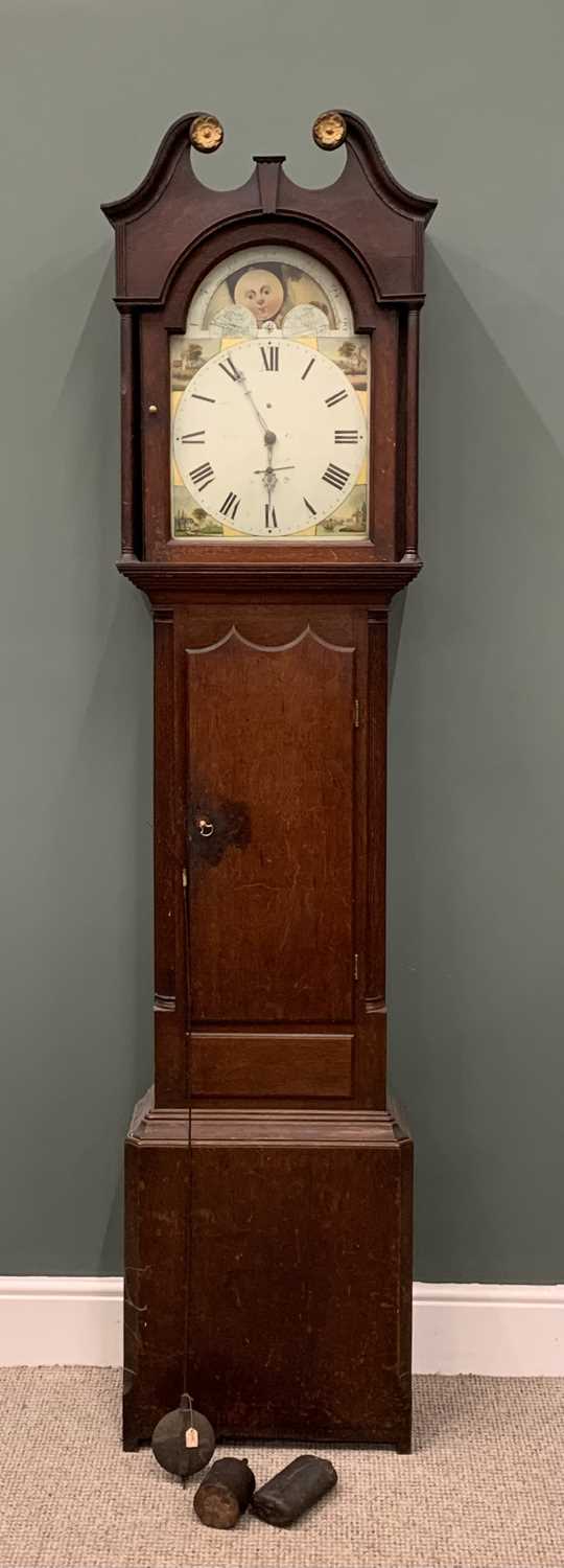 ANTIQUE MOON-PHASE DIAL LONGCASE CLOCK, indistinctly signed dial, arched painted moon phase wheel, - Image 2 of 11