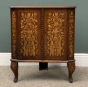 REPRODUCTION DUTCH-STYLE OAK MARQUETRY INLAID STANDING CORNER CUPBOARD, profuse inlaid decoration,