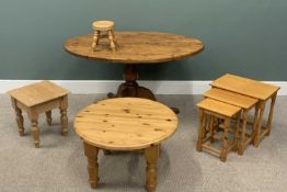 MODERN PINE FURNITURE comprising oval top dining table, bulbous column, tripod base, 75.5cms (h),
