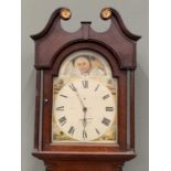 ANTIQUE MOON-PHASE DIAL LONGCASE CLOCK, indistinctly signed dial, arched painted moon phase wheel,