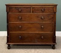 VICTORIAN MAHOGANY CHEST, two short, three long pine lined drawers, turned wooden knobs, end