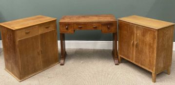 THREE ITEMS OF VINTAGE BEDROOM FURNITURE comprising two oak side cabinets, two door, interior shelf,