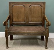 NEAT VINTAGE OAK HALL BENCH circa 1880, peg-joined construction, double shaped panel back, shaped