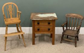 CHILD'S VINTAGE & LATER FURNITURE (3), comprising light wood side table, twin drawers, turned