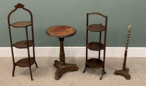 FOUR VICTORIAN & LATER TABLES/STANDS, comprising mahogany side table, circular top, brown gilt