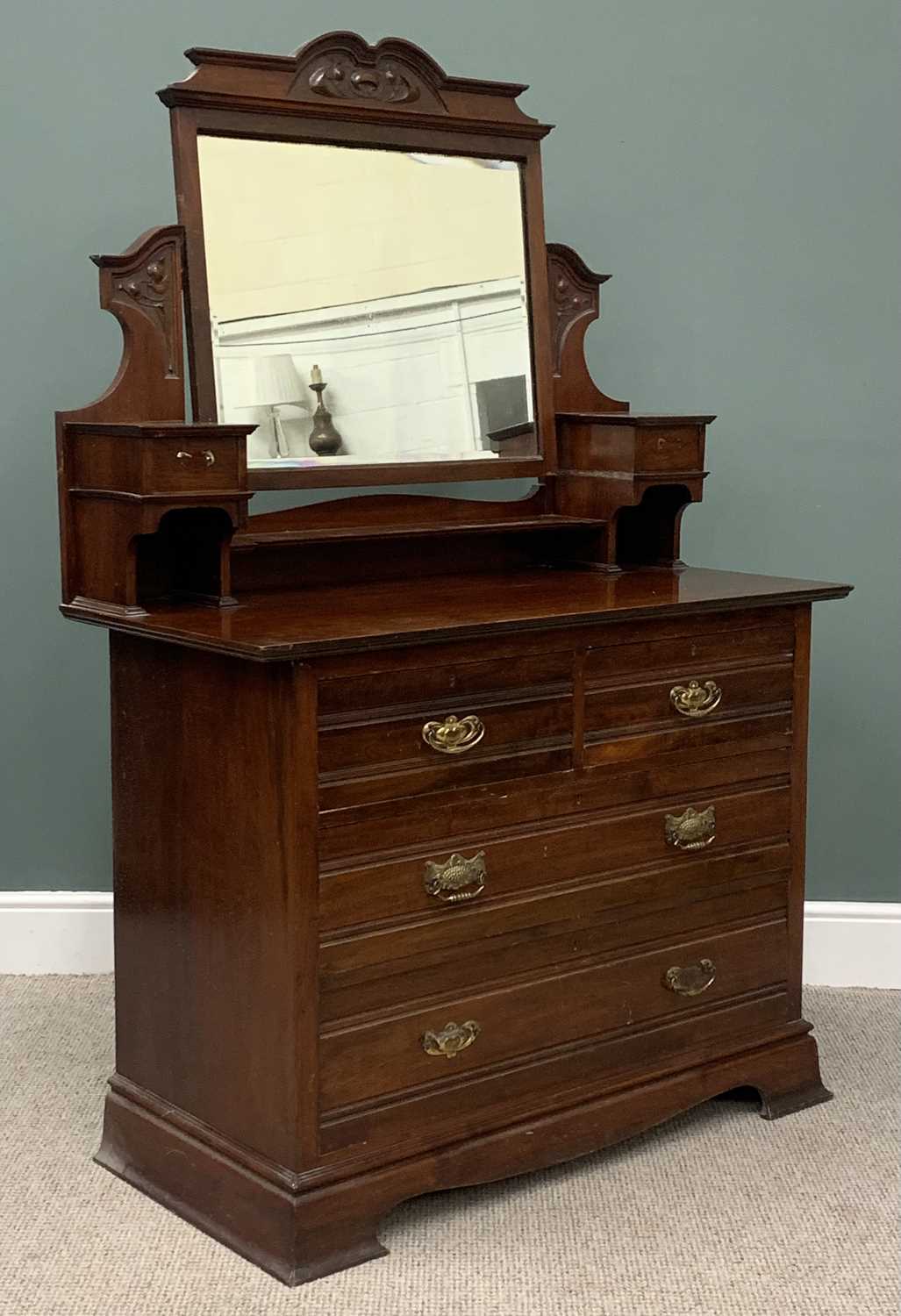 LATE VICTORIAN MAHOGANY BEDROOM FURNITURE two items comprising combination wardrobe, mythical - Image 8 of 10