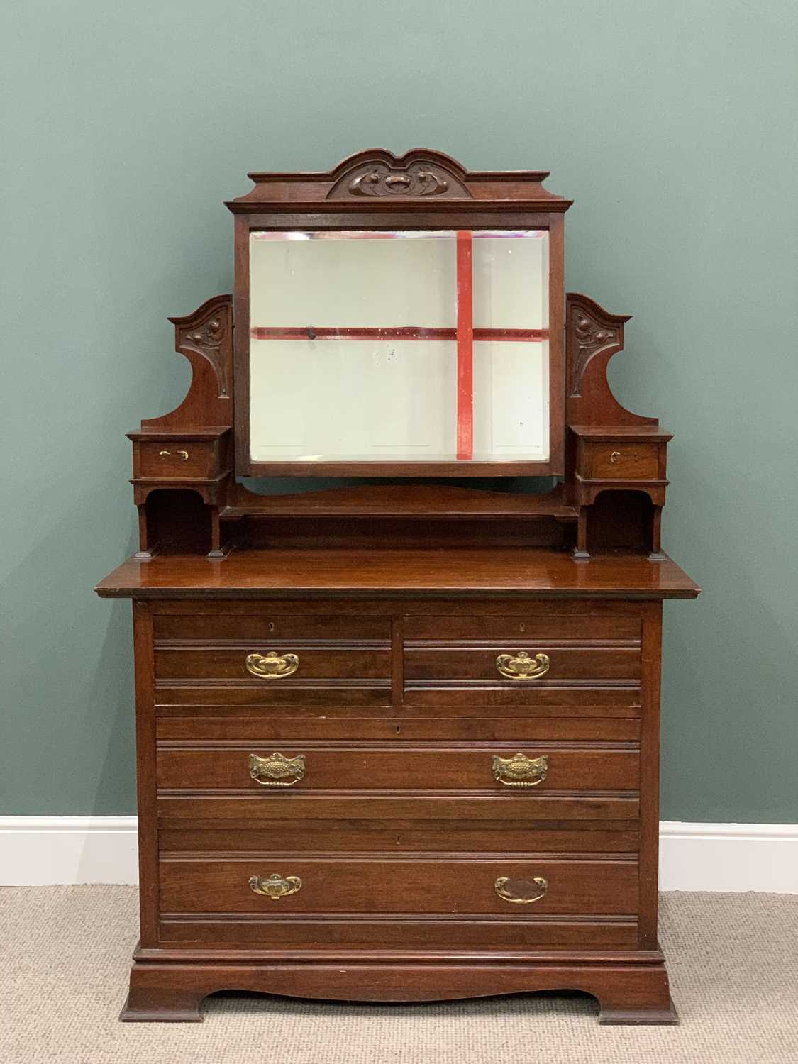 LATE VICTORIAN MAHOGANY BEDROOM FURNITURE two items comprising combination wardrobe, mythical - Image 7 of 10