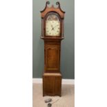 ANTIQUE OAK & MAHOGANY LONGCASE CLOCK circa 1840, arched top painted dial, Roman numerals,