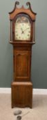 ANTIQUE OAK & MAHOGANY LONGCASE CLOCK circa 1840, arched top painted dial, Roman numerals,