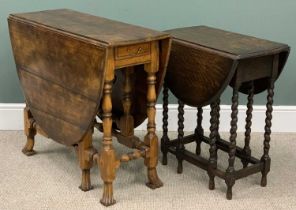 TWO GATE-LEG TABLES comprising antique reproduction mahogany larger table, twin flap, twin end