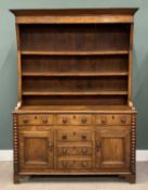 NORTH WALES ANGLESEY OAK & PINE DRESSER circa 1830, wide back boarded three shelf rack, three