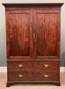 VICTORIAN MAHOGANY PRESS CUPBOARD, dentil moulded cornice, panelled twin opening doors, interior