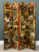 VINTAGE SCRAP DECORATED FOUR-FOLD DRESSING SCREEN, 168cms (h), 152cms overall (w) Provenance: