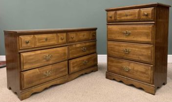 TWO MODERN AMERICAN WALNUT STYLE CHESTS comprising four drawer, turned brass knobs, fancy brass