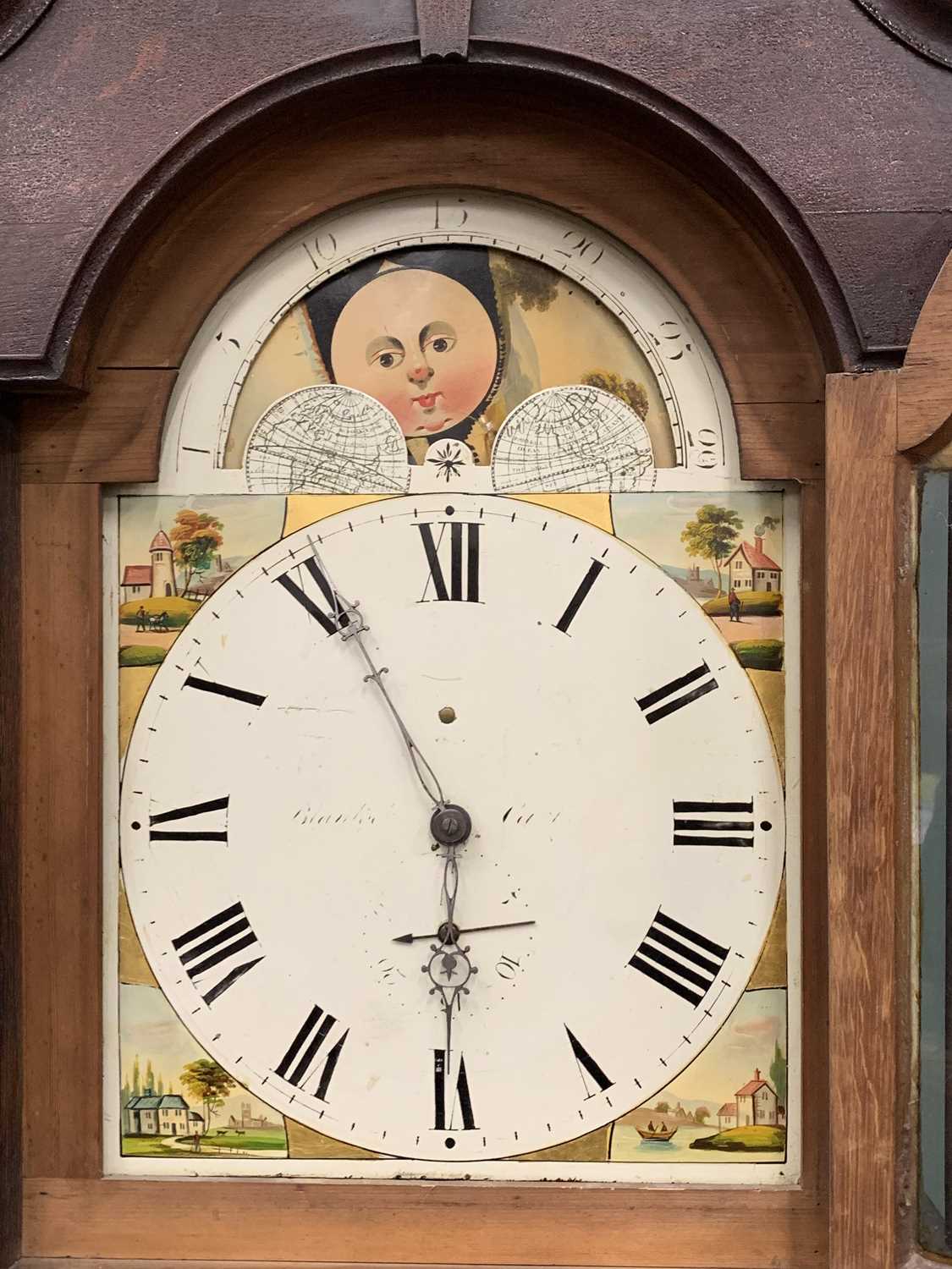 ANTIQUE MOON-PHASE DIAL LONGCASE CLOCK, indistinctly signed dial, arched painted moon phase wheel, - Image 3 of 11