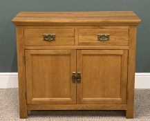 MODERN LIGHT OAK SMALL SIDEBOARD with two drawers, two cupboard doors, stylish metal pull handles,