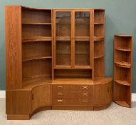 MID-CENTURY G PLAN MODULAR LOUNGE SYSTEM comprising concave shelf unit, single lower cupboard