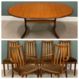 MID-CENTURY G PLAN EXTENDING DINING TABLE & SIX (4 + 2) DINING CHAIRS, oval top, fold-out additional