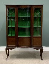 MAHOGANY BOW FRONT DISPLAY CABINET circa 1900, central bowed glass and lower panel, twin opening