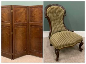 TWO ITEMS OF VICTORIAN BEDROOM FURNITURE, comprising carved mahogany button back upholstered