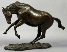 CAST BRONZE FIGURE OF A REARING HORSE, on naturalistic base, marked Wheatley, mid 20th century,