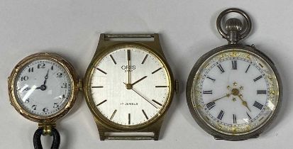 THREE LADIES & GENTS WATCHES, comprising 9ct gold cased ladies wristwatch, Arabic numerals to a