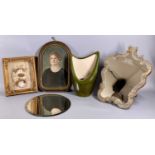 VENETIAN TYPE EASEL BACK MIRROR & OTHER COLLECTABLES, the mirror with applied moulded edge detail,