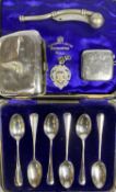 GROUP OF SMALL SILVER ITEMS, to include cased set of six rat-tail teaspoons, Victorian and later,