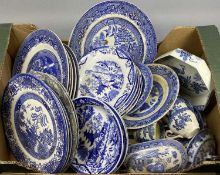BLUE & WHITE WILLOW PATTERN & OTHER DRESSER PLATES to include various meat platters etc