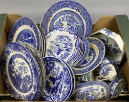 BLUE & WHITE WILLOW PATTERN & OTHER DRESSER PLATES to include various meat platters etc