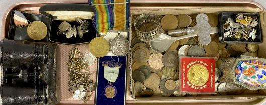 WORLD WAR I MEDALS, SILVER FOBS, COINS & OTHER COLLECTABLES, the medal pair comprising British War