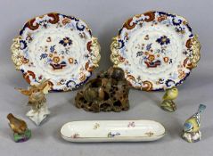 SMALL GROUP OF CERAMICS including Meissen pen-tray, 19th century, painted floral sprays and gilded