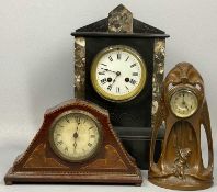 THREE MANTEL CLOCKS, late 19th/early 20th century, black slate and marble with circular enamel dial,