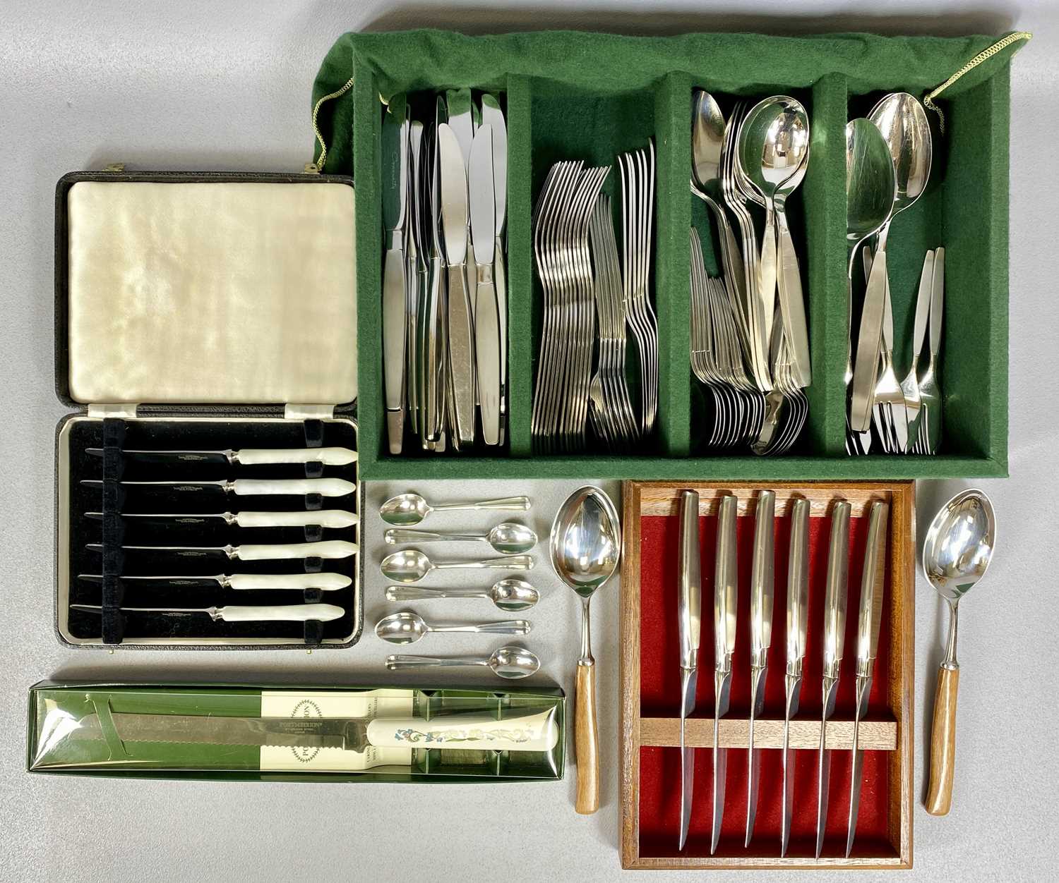 MIXED COLLECTION OF CUTLERY to include a set of 6 rat-tail silver teaspoons Sheffield 1923 Henry