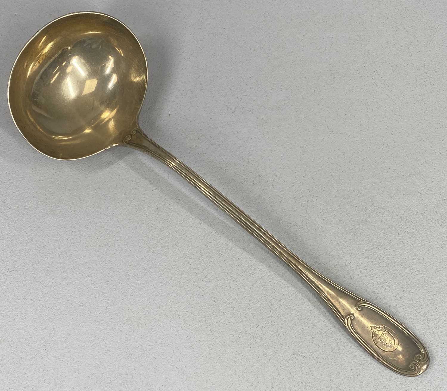 VICTORIAN SOLID SILVER LADLE, 34cms (l), London 1856, Chawner & Co., 9.7ozt (303gms) Provenance: