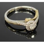 ENCHANTED DISNEY 9CT GOLD DIAMOND SET RING, 41 diamonds, 2 yellow gold shooting star mounts, white