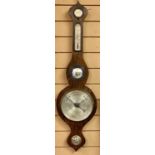 19TH CENTURY ROSEWOOD WHEEL BAROMETER, with humidity gauge, thermometer, convex mirror and level,