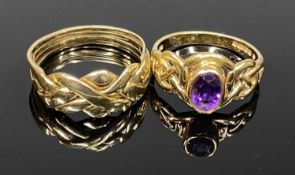TWO 9CT GOLD RINGS comprising a Clogau Gold and amethyst ring, size L, 2.6gms, original box and a