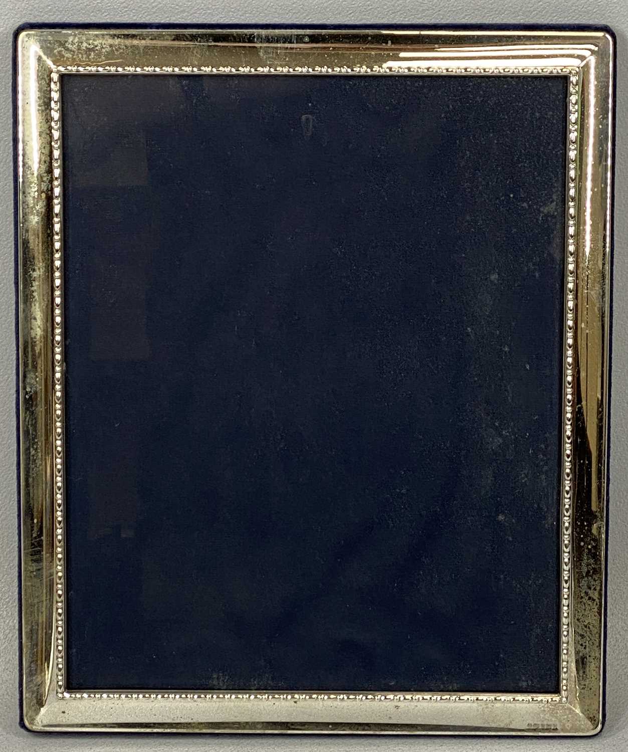 SILVER PHOTOGRAPH FRAME, blue velvet easel back, 29 x 24cms, Sheffield 2001, Carr's of Sheffield