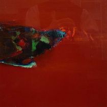 ‡ TOM NASH (Welsh 1931-2013) gouache - abstract study, red background, signed lower right, 35.5 x
