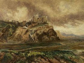 JOHN LLOYD BOND (British fl.1868) watercolour - extensive landscape with castle on hill, signed