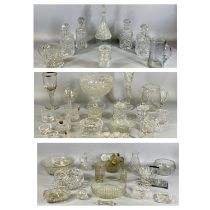 COLLECTION OF CUT GLASSWARE, including four square decanters with stoppers, 25cms (h), a conical