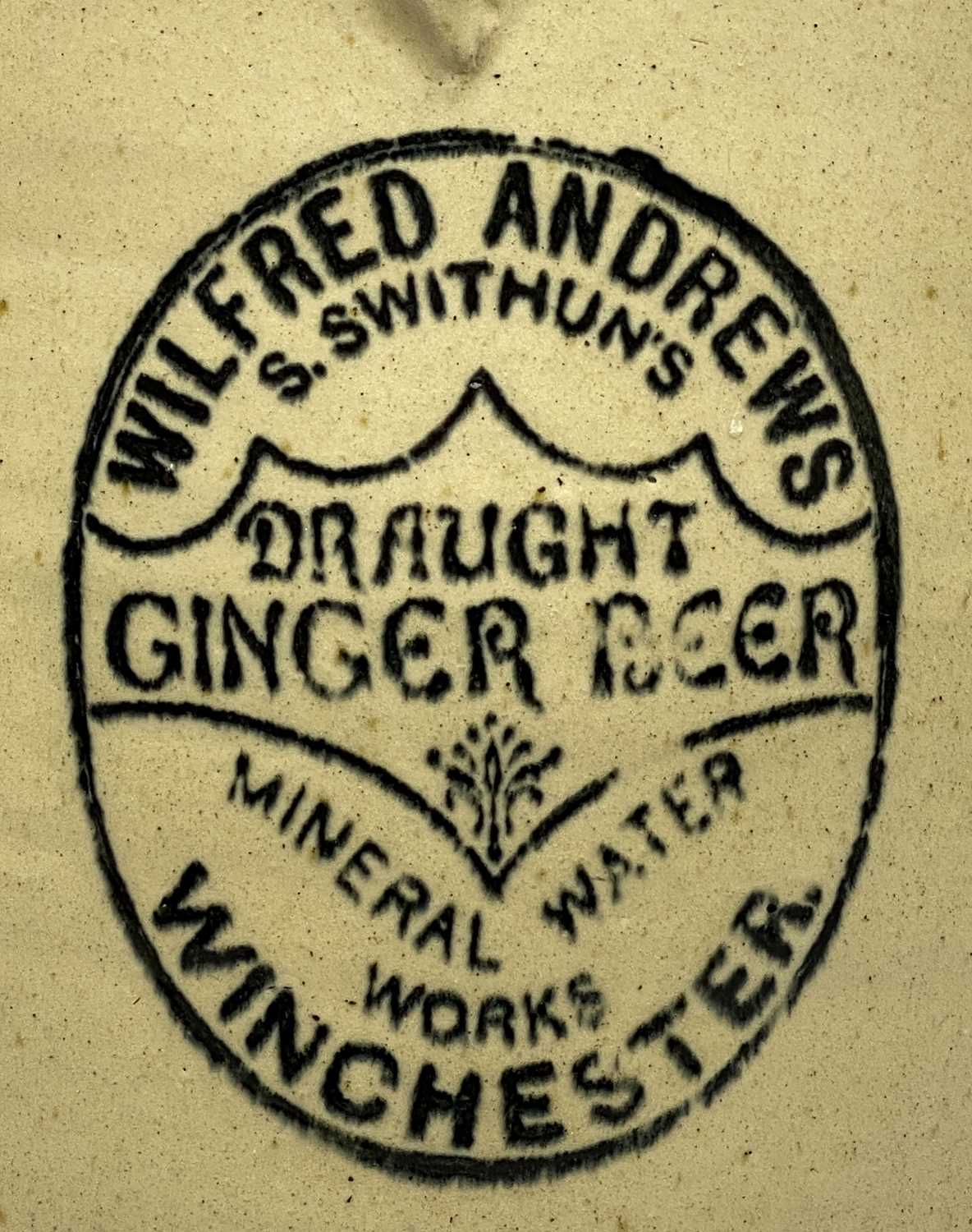 THREE ANTIQUE STONEWARE FLAGONS, Wilfred Andrews St Swithuns, draught ginger beer, 43cms (h), - Image 3 of 3