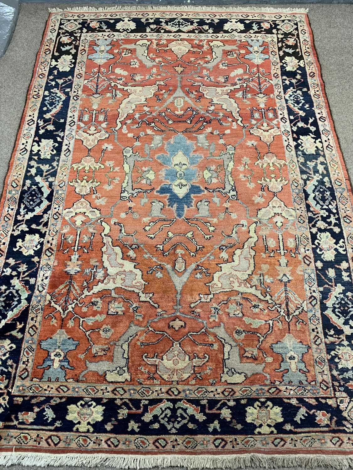 PERSIAN RED GROUND RUG, geometric border, 260 x 182cms Provenance: deceased estate Conwy