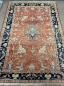 PERSIAN RED GROUND RUG, geometric border, 260 x 182cms Provenance: deceased estate Conwy