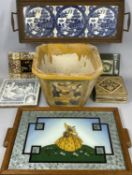 VARIOUS DECORATIVE CERAMICS including Victorian tile collection, serving trays, Chinese planter, the