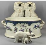 GROUP OF MIXED CERAMICS comprising pair of large Victorian Staffordshire spaniels, cream glazed with