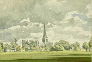 ‡ PETER IDEN (British 1945-2012) watercolour - 'Chichester Cathedral', signed and dated 1981 lower