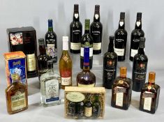 SPIRITS, LIQUEURS & TABLE WINES, including 3 bottles of Port, 4 miniature bottles of Port, 3 bottles