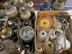 LARGE COLLECTION OF OIL LAMPS & SPARES INCLUDING SHADES Provenance: deceased estate Conwy